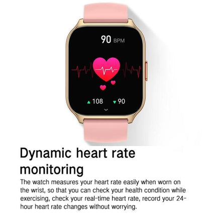 A Daily Companion Smart Watch for Health and Fitness Tracking - pink band watch displaying heart rate 90 BPM and heart icon