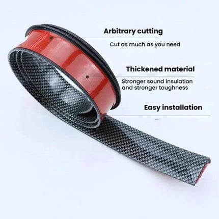 Self-Adhesive Protective Trim for Car Wheel Arches and Door Edges - carbon fiber PVC strip roll with red adhesive backing, easy cut and install