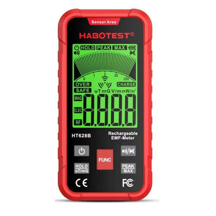 HABOTEST Rechargeable EMF Meter for Radiation Detection handheld red digital EMF meter with LCD display and controls