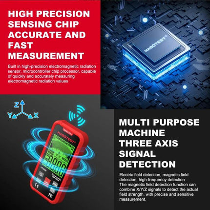 HABOTEST Rechargeable EMF Meter for Radiation Detection - handheld high precision EMF detector with multi-axis sensing and rechargeable battery