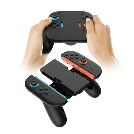 DOBE Grip for Charging Nintendo Switch Controllers During Play shown with attached left and right Joy‑Con charging in grip