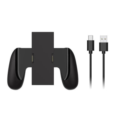 DOBE Grip for Charging Nintendo Switch Controllers During Play black USB-C charging grip showing left and right controller slots