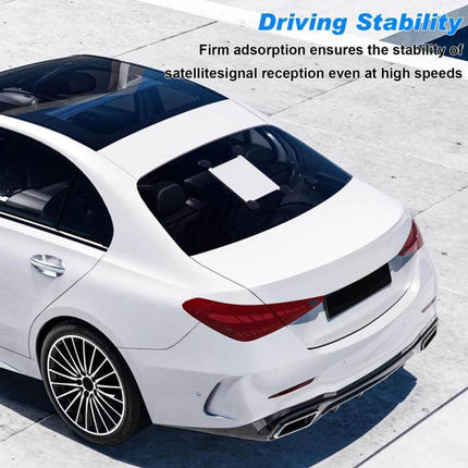 Starlink Mini Car Metal Suction Cup Holder For Stable Satellite Signal On The Go mounted on car roof interior showing stable suction placement for driving stability