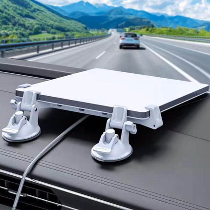 Starlink Mini Car Suction Cup Bracket For Sunroof Window Mount displayed on car dashboard with dual suction cups securing terminal