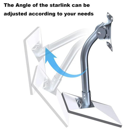 Starlink Dish Mounting Bracket with Curved and Straight Poles showing adjustable angle and secure wall installation for outdoor use
