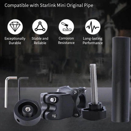 Roof Rack Set for Starlink Mini in Aluminium Alloy shown with mounting clamp, hardware, pipe and corrosion-resistant components