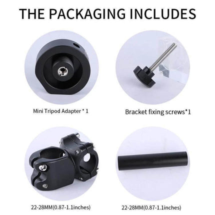 Roof Rack Set for Starlink Mini in Aluminium Alloy showing mini tripod adapter, bracket screws, clamp and mounting tube