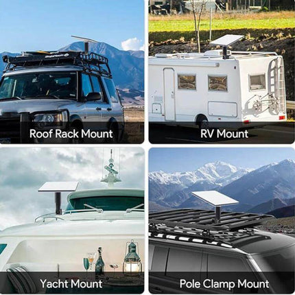 Roof Rack Set for Starlink Mini in Aluminium Alloy mounted on vehicle roof rack, RV, yacht and pole clamp options