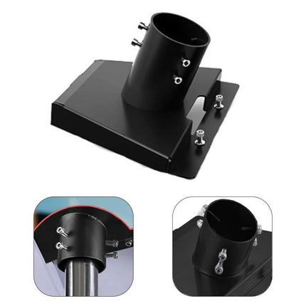 Stainless Steel Triangular Mounting Bracket for Starlink Use - black stainless steel triangular mount with angled pole socket and weatherproof base plate