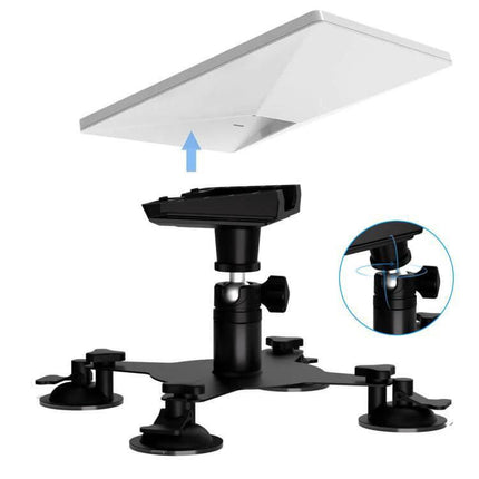 Roof Mount for Starlink Mini with Adjustable Suction Base installed on vehicle roof showing adjustable ball joint and four suction cups
