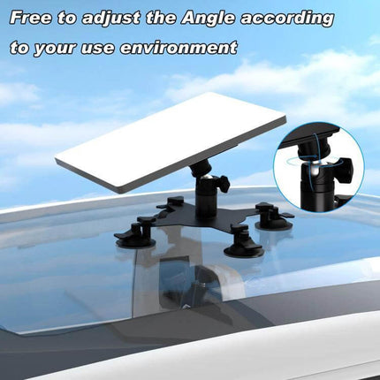 Roof Mount for Starlink Mini with Adjustable Suction Base installed on vehicle roof, adjustable angle suction cup base for stable Starlink Mini placement