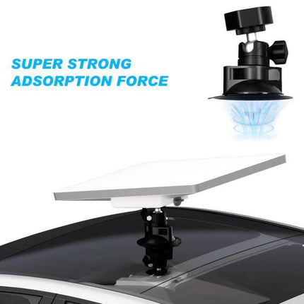 Starlink Mini Roof Suction Cup Mount with Adjustable Design showing strong suction cup attached to car roof and adjustable ball joint