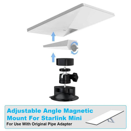 Starlink Mini Roof Suction Cup Mount with Adjustable Design showing exploded view of adjustable magnetic angle mount and suction cup base