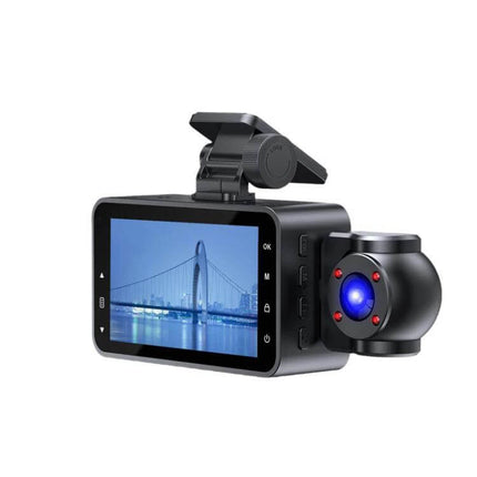 XWIFI Driving Recorder with Infrared Night Vision Capability front and side view showing screen, infrared LEDs and mount for in-car video recording