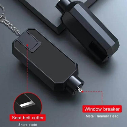 Emergency Car Hammer for Window Breaking and Seat Belt Cutting - compact tungsten steel head with seat belt cutter and window breaker keychain tool