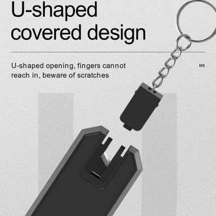 Emergency Car Hammer for Window Breaking and Seat Belt Cutting keychain with U-shaped covered design and concealed seat belt cutter