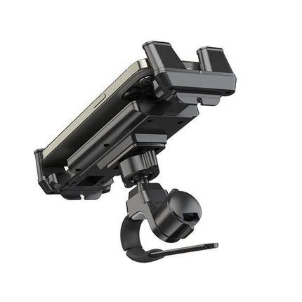 Bike Handlebar Phone Tablet Mount Universal Anti Slip secured to bike handlebar holding smartphone for cardio workouts