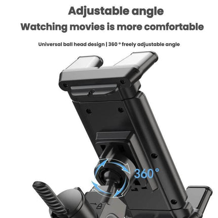 Bike Handlebar Phone Tablet Mount Universal Anti Slip showing adjustable 360° ball head on exercise bike for secure phone or tablet viewing