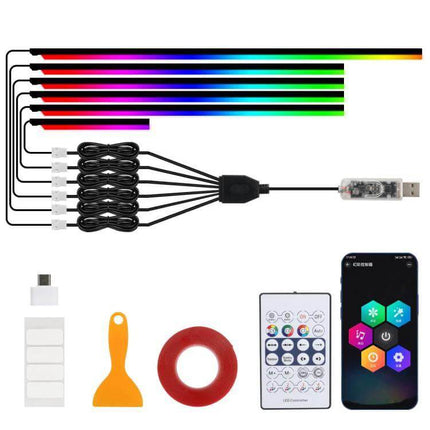 App-Controlled Car Interior Ambient Lighting Kit For Mood Lighting with USB, Bluetooth app, remote and adhesive strips