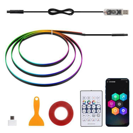 App-Controlled Car Interior Ambient Lighting Kit For Mood Lighting USB LED strip with Bluetooth, remote, app control, adhesive tape and accessories
