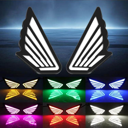 Motorcycle Winged Eagle Eye Lights For Night Riding compact 12V LED auxiliary lights showing multicolor winged designs