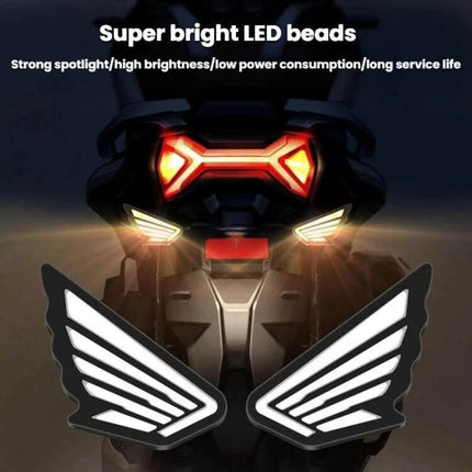 Motorcycle Winged Eagle Eye Lights For Night Riding compact 12V LED auxiliary lights on motorcycle rear with winged illuminated design