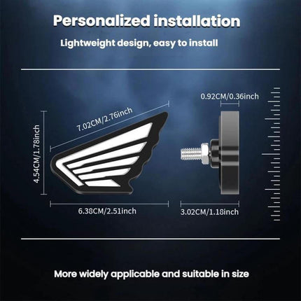 Motorcycle Winged Eagle Eye Lights For Night Riding compact wing-shaped LED auxiliary light with dimensions and mounting bolt