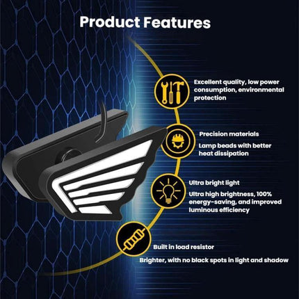 Motorcycle Winged Eagle Eye Lights For Night Riding compact 12V LED auxiliary lights with winged design and focused bright beam