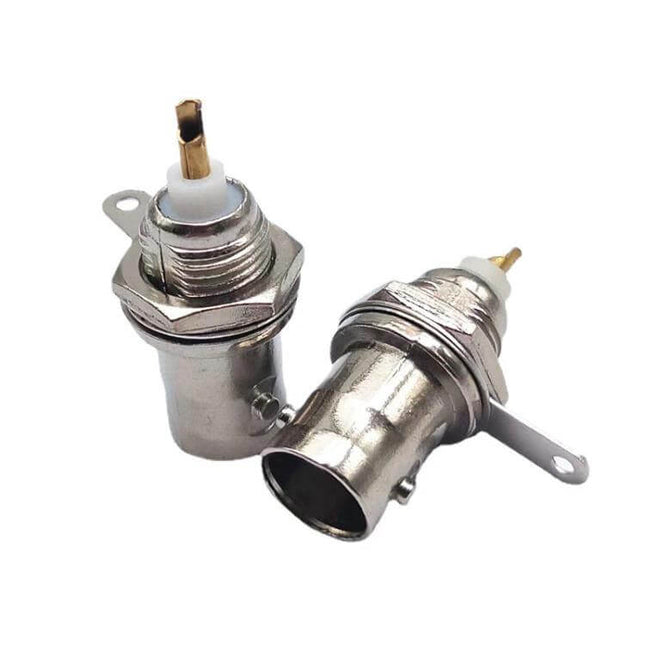Gold Plated BNC Female Socket for Oscilloscope Three Pack - three gold-plated BNC female panel-mount sockets with zinc alloy body and gold contacts
