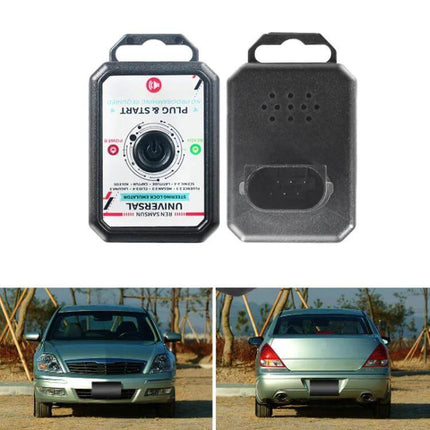 Universal Renault Steering Lock Emulator For Everyday Use - plug-and-play plastic housing device with front and back view and example Renault car images