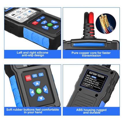 Essential Car Battery Checker for Everyday Driving Needs - compact battery tester with rubber buttons, ABS housing and pure copper leads