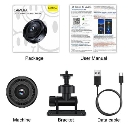 Compact Portable Fisheye Wide-Angle Lens for Everyday Monitoring compact fisheye camera with bracket, USB data cable and user manual, 140° view