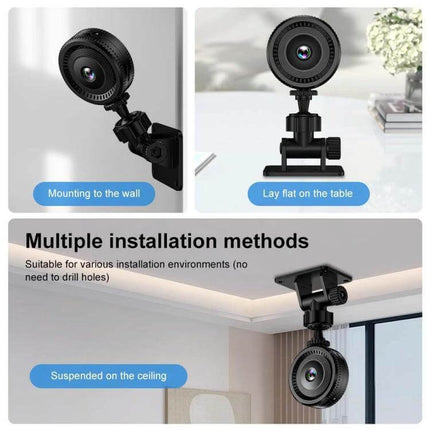 Compact Portable Fisheye Wide-Angle Lens for Everyday Monitoring mounted on wall, table, and ceiling showing 140-degree view for home and office security
