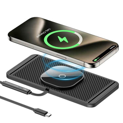 Car Magnetic Wireless Charging Anti Slip Pad For Phones silicone anti-slip car pad with magnetic wireless charger and USB-C cable