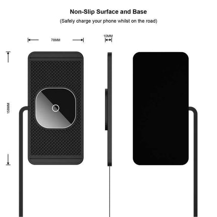 Car Magnetic Wireless Charging Anti Slip Pad For Phones - black silicone non-slip car charging pad with magnetic center and cable, 78x158x10mm