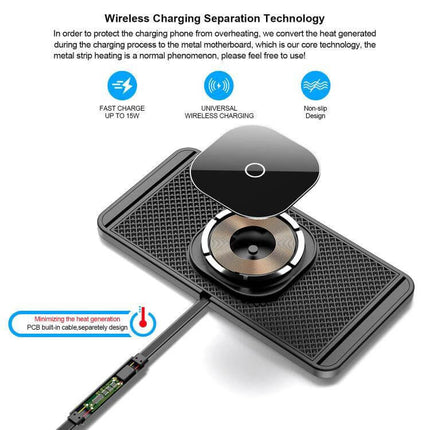 Car Magnetic Wireless Charging Anti Slip Pad For Phones silicone non-slip in-car charging pad with magnetic wireless coil and built-in cable PCB