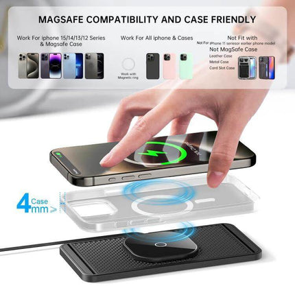 Car Magnetic Wireless Charging Anti Slip Pad For Phones - silicone anti-slip car pad showing MagSafe charging alignment under phone and case
