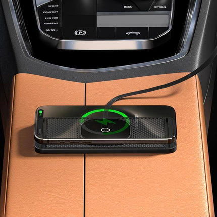 Car Magnetic Wireless Charging Anti Slip Pad For Phones silicone non-slip car pad holding phone while charging wireless cable shown