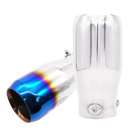 76mm Stainless Steel Double Layer Muffler Exhaust Pipe polished stainless steel tail tip with screw-fixed installation and blue burnt tip finish