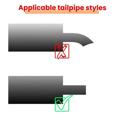 76mm Stainless Steel Double Layer Muffler Exhaust Pipe showing compatible tailpipe style diagram with check and cross markings