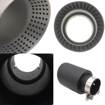 Car Inclined Stainless Steel Muffler Exhaust Pipe 76x101mm Black showing perforated black 304 stainless steel tip with screw-fixed clamp