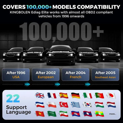 KINGBOLEN Tool for Everyday Vehicle Checks on the Road Bluetooth OBD2 scanner compatible with 100,000+ models, supports 22 languages