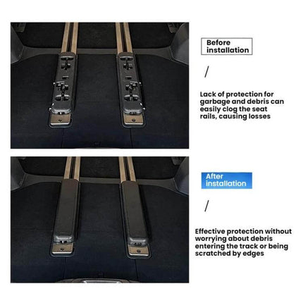Trunk Track Protection Cover for Toyota Alphard and Vellfire 2008-2024 installed over cargo track showing before and after protection