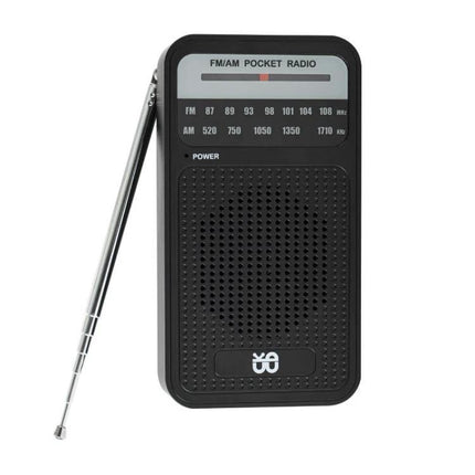 Portable AM/FM Radio with Analog Pointer Tuning for Daily Use compact black pocket radio with telescoping antenna and analog dial