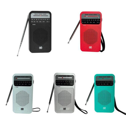 Portable AM/FM Radio with Analog Pointer Tuning for Daily Use — compact pocket radios in multiple colors with telescopic antenna and strap