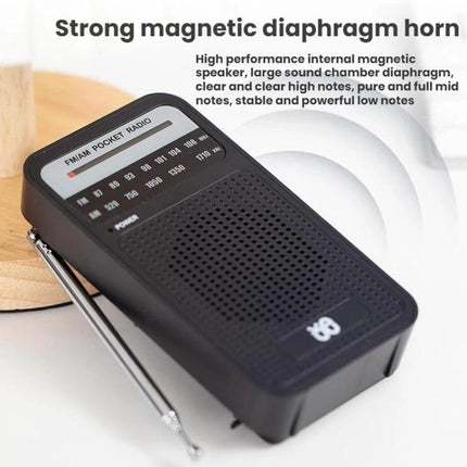 Portable AM/FM Radio with Analog Pointer Tuning for Daily Use - compact black portable AM/FM radio with analog pointer tuning and telescopic antenna