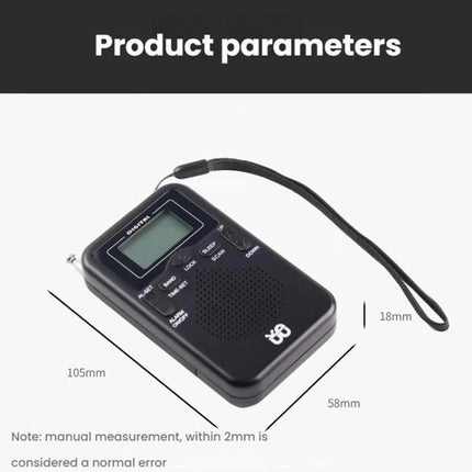 Compact Portable FM/AM Stereo Radio with Digital Clock and Speaker - compact black pocket radio 105x58x18mm with speaker and LCD