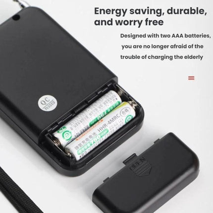 Compact Portable FM/AM Stereo Radio with Digital Clock and Speaker showing open battery compartment with two AAA batteries installed
