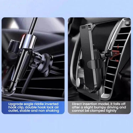 Car Tablet and Phone Holder for 6 to 15 Inch Devices showing vent mount, silicone padding and adjustable clamp for secure in-car use