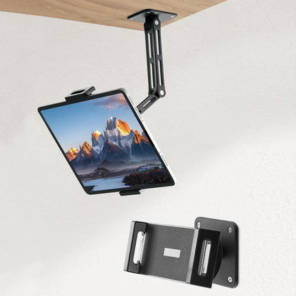 Rotating Aluminum Wall Mount for 4-12.9 Inch Phones and Tablets shown holding a tablet at an adjustable angle for kitchen or desk use